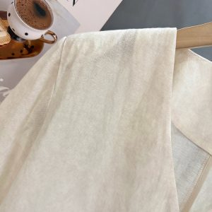 Beige French Chic Linen Short-Sleeve Coat for Women - 2025 Summer Petite Fashion Top