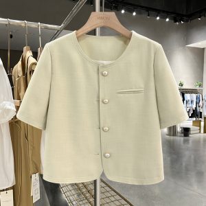 Beige French-Style Lightweight Women's Summer Jacket, Casual High-End Short Top for 2025 Street Style Fashion