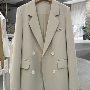 Beige High-End Minimalist Women's Blazer - Draped Fashion Suit Jacket for Stylish Commuting, Spring & Autumn 2025 Collection