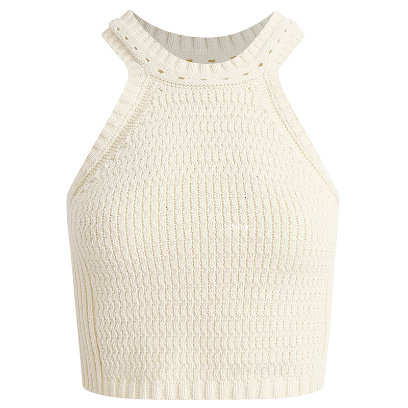 Beige Knitted Halter Top - Summer 2025 Fashion, Trendy Y2K Style for Women