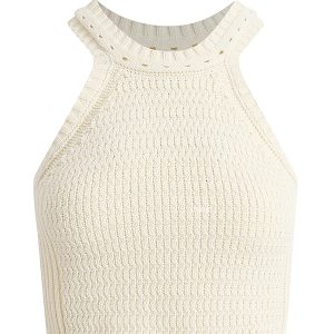 Beige Knitted Halter Top - Summer 2025 Fashion, Trendy Y2K Style for Women