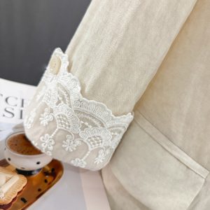 Beige Lace Patchwork Thin Blazer for Women - 2025 Summer Collection, Fashionable Mature Style Suit, Elegant Layering Piece