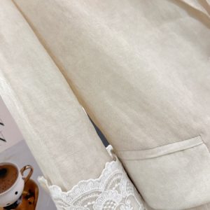 Beige Lace Patchwork Thin Blazer for Women - 2025 Summer Collection, Fashionable Mature Style Suit, Elegant Layering Piece