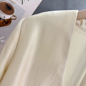 Beige Lightweight V-Neck Thin Jacket for Women - Luxury Acetate Glossy Short Top, 2025 Summer Fashion, Elegant and Stylish