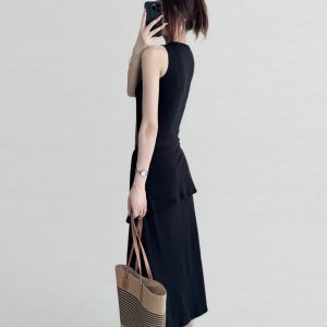 Belted Multi-Wear Vest Dress, Tie-Up, Slimming Draped Design, Large Hem, Long Summer Dress for 2025, Perfect for Y2K and Trendy Styles