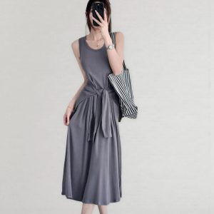 Belted Multi-Wear Vest Dress, Tie-Up, Slimming Draped Design, Large Hem, Long Summer Dress for 2025, Perfect for Y2K and Trendy Styles