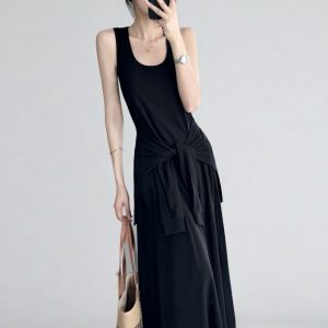 Belted Multi-Wear Vest Dress, Tie-Up, Slimming Draped Design, Large Hem, Long Summer Dress for 2025, Perfect for Y2K and Trendy Styles