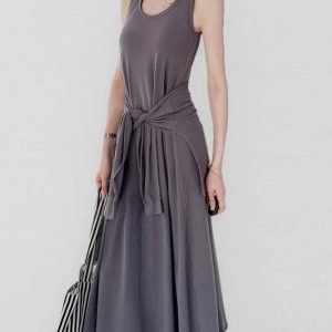 Belted Multi-Wear Vest Dress, Tie-Up, Slimming Draped Design, Large Hem, Long Summer Dress for 2025, Perfect for Y2K and Trendy Styles