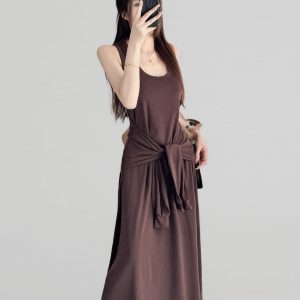 Belted Multi-Wear Vest Dress, Tie-Up, Slimming Draped Design, Large Hem, Long Summer Dress for 2025, Perfect for Y2K and Trendy Styles