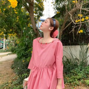 Berry Red Handmade Flower Vine Pavilion Shirt and Long A-Line Skirt Set for Women - Vintage Spring Floral Outfit