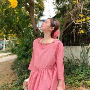 Berry Red Handmade Flower Vine Pavilion Shirt and Long A-Line Skirt Set for Women - Vintage Spring Floral Outfit