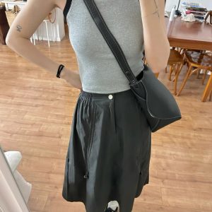 Black A-Line Work Skirt for Women - Mid-Length Slimming Umbrella Skirt for Pear-Shaped Figures - Summer 2025 Fashion