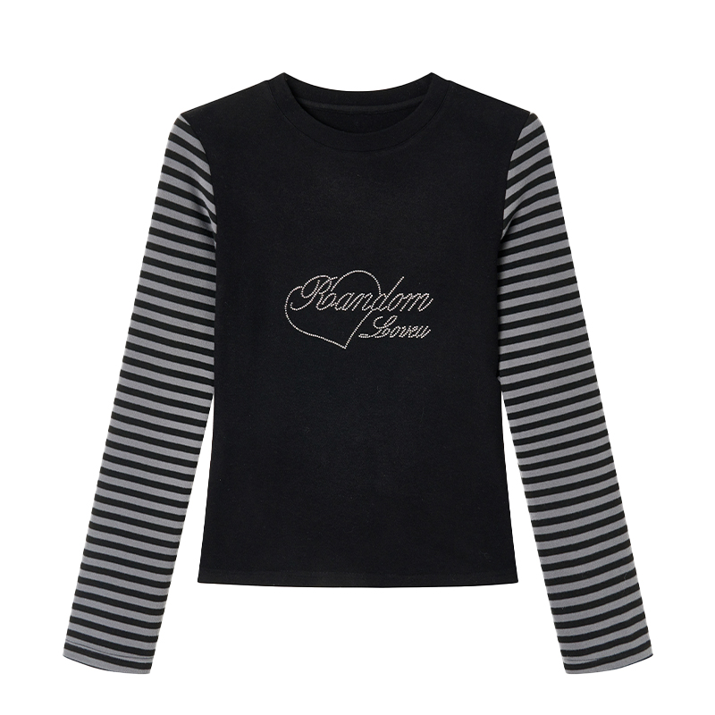 Black and Gray Color-Blocked Striped Casual Slim-Fit Knitted Long Sleeve Top Tee for Y2K and 90s Style Fashion