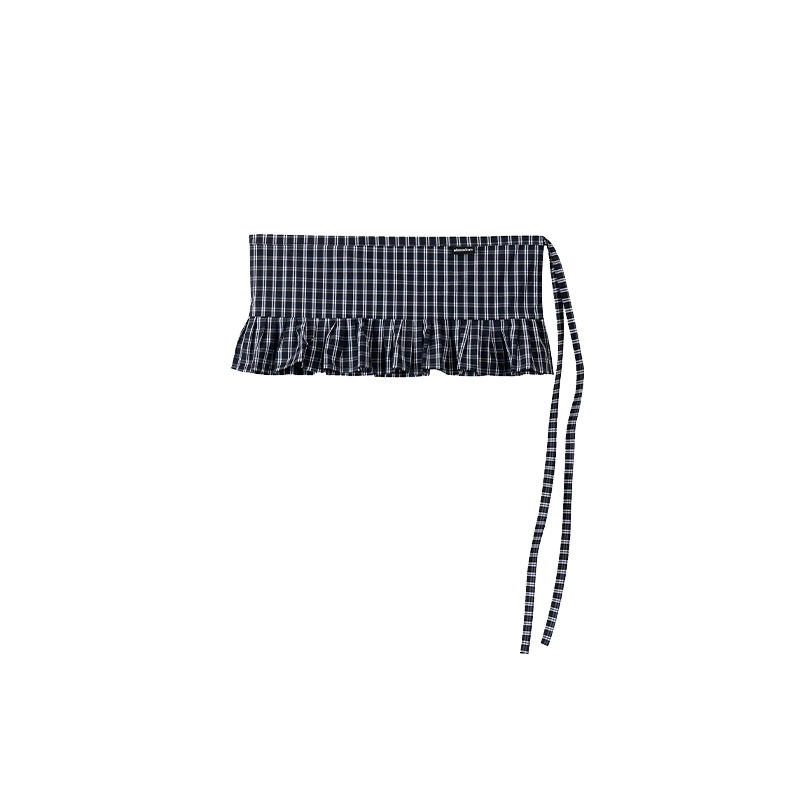 Black and White Checkered Handmade Pleated Lace One-Piece Tie Layered Skirt - Trendy Y2K Fashion Statement