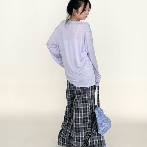 Black and White Checkered Wide-Leg Plaid Casual Pants - Low-Waist, Slimming, Versatile Style for Effortless Fashion