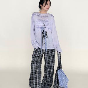 Black and White Checkered Wide-Leg Plaid Casual Pants - Low-Waist, Slimming, Versatile Style for Effortless Fashion