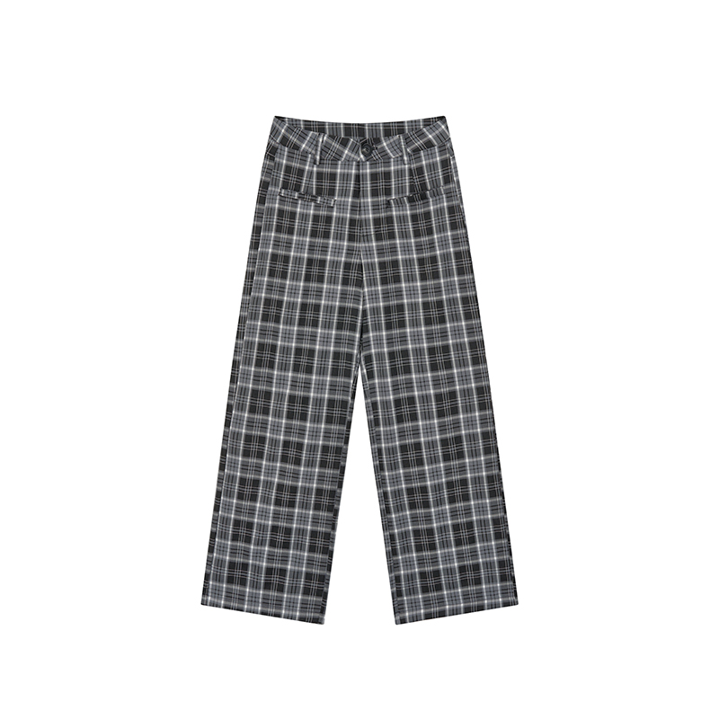 Black and White Checkered Wide-Leg Plaid Casual Pants - Low-Waist, Slimming, Versatile Style for Effortless Fashion