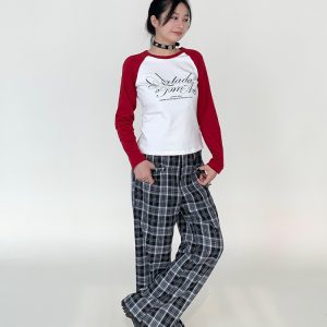 Black and White Checkered Wide-Leg Plaid Casual Pants - Low-Waist, Slimming, Versatile Style for Effortless Fashion
