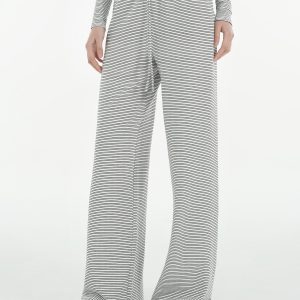 Black and White Striped Off-Shoulder T-Shirt and Straight-Leg Floor-Length Casual Pants Set - Chic Summer Outfit for 90s Style