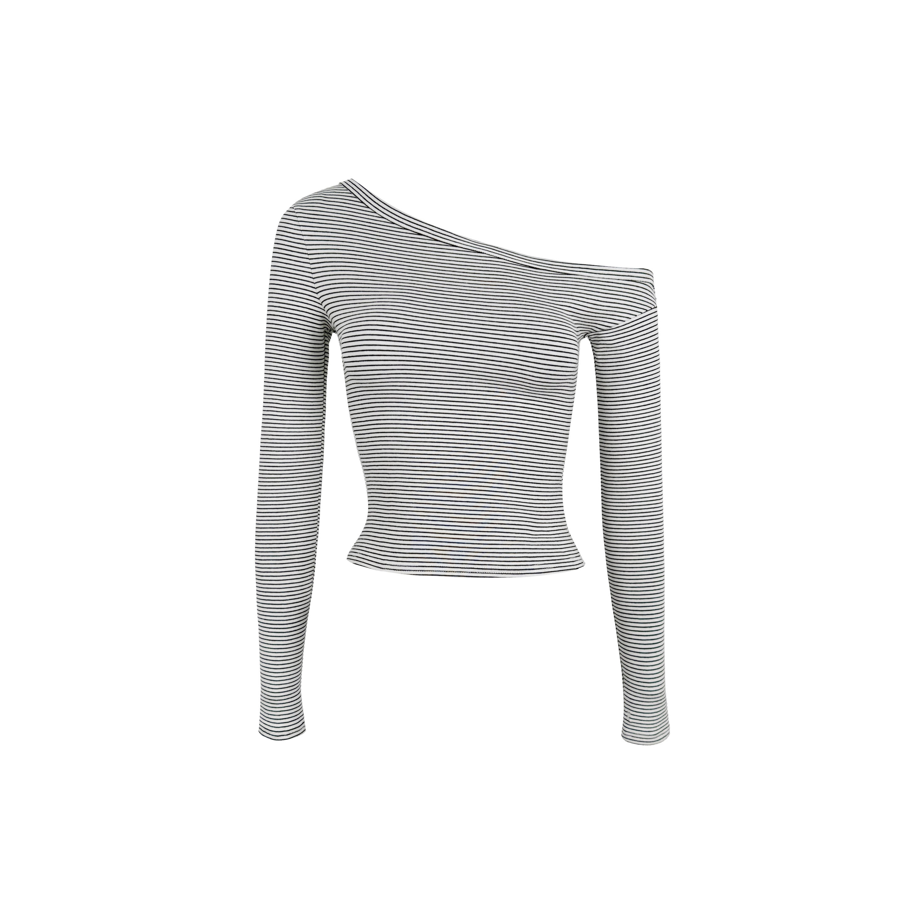 Black and White Striped Off-Shoulder T-Shirt and Straight-Leg Floor-Length Casual Pants Set - Chic Summer Outfit for 90s Style