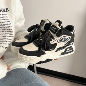 Black and White Thick-Soled Men's Sneakers for Autumn - Trendy Korean Style Casual Shoes for Students