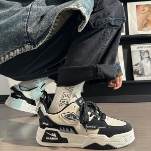Black and White Thick-Soled Men's Sneakers for Autumn - Trendy Korean Style Casual Shoes for Students