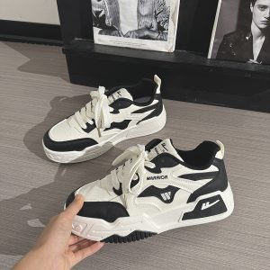 Black and White Unisex Thick-Soled Sneakers - Summer Mesh Breathable Couple Shoes - Versatile Popular Little White Shoes for Women