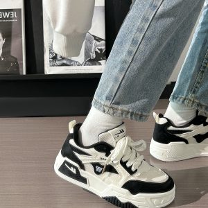 Black and White Unisex Thick-Soled Sneakers - Summer Mesh Breathable Couple Shoes - Versatile Popular Little White Shoes for Women