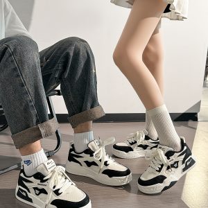 Black and White Unisex Thick-Soled Sneakers - Summer Mesh Breathable Couple Shoes - Versatile Popular Little White Shoes for Women