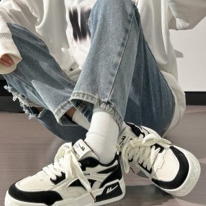 Black and White Unisex Thick-Soled Sneakers - Summer Mesh Breathable Couple Shoes - Versatile Popular Little White Shoes for Women