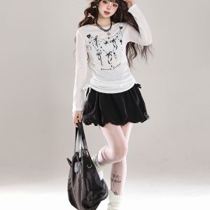 Black Bowknot Cake Short Skirt for Women - High-Waisted Bodycon Tulip A-Line Skirt, Slimming Puffed Summer Outfit