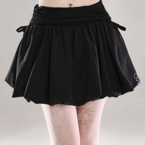 Black Bowknot Cake Short Skirt for Women - High-Waisted Bodycon Tulip A-Line Skirt, Slimming Puffed Summer Outfit