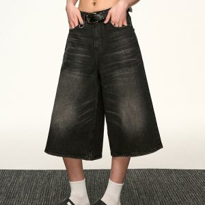 Black Denim Capri Pants for Women - American Style Loose Straight-Leg Versatile Wide-Leg Trousers for Spring/Summer 2025 Fashion