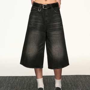 Black Denim Capri Pants for Women - American Style Loose Straight-Leg Versatile Wide-Leg Trousers for Spring/Summer 2025 Fashion
