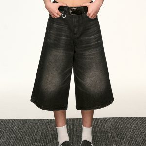 Black Denim Capri Pants for Women - American Style Loose Straight-Leg Versatile Wide-Leg Trousers for Spring/Summer 2025 Fashion