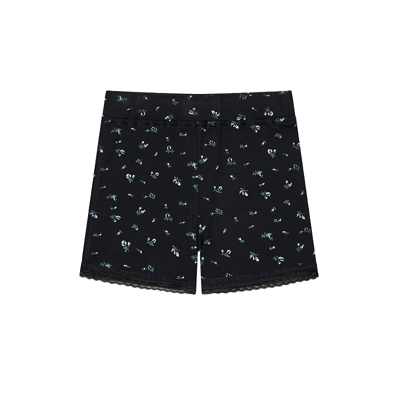 Black Floral Casual Shorts with Lace Details - Elastic Fabric Hot Pants for Home and Summer Wear