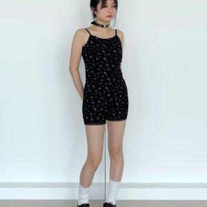 Black Floral Ruffled Strap Tank Top - Casual Fitted Vest for Summer 2024, Perfect for Y2K and 90s Style Fashion