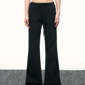 Black High-Waisted Drawstring Flared Casual Pants for Women - Sexy Slimming Wide-Leg Design, Versatile Spring Fashion