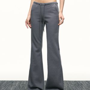 Black High-Waisted Drawstring Flared Casual Pants for Women - Sexy Slimming Wide-Leg Design, Versatile Spring Fashion