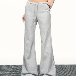 Black High-Waisted Drawstring Flared Casual Pants for Women - Sexy Slimming Wide-Leg Design, Versatile Spring Fashion
