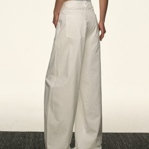Black High-Waisted Straight-Leg Casual Pants for Women - Vintage Loose Wide-Leg Style for Summer 2025, American 90s Inspired Fashion