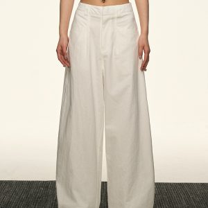 Black High-Waisted Straight-Leg Casual Pants for Women - Vintage Loose Wide-Leg Style for Summer 2025, American 90s Inspired Fashion