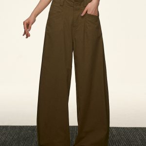 Black High-Waisted Straight-Leg Casual Pants for Women - Vintage Loose Wide-Leg Style for Summer 2025, American 90s Inspired Fashion