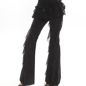 Black High-Waisted Straight-Leg Casual Pants for Women with Flowing Ribbons - Trendy Slimming Style for 90s and Y2K Fashion