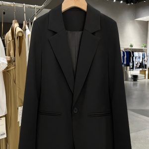 Black Korean-Style Slim Fit Suit Jacket for Women - 2025 Spring Autumn Hepburn-Inspired Professional Attire