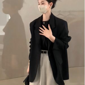 Black One-Shoulder Blazer for Women - 2025 Spring Autumn High-End Street Style, Loose Casual Chic Suit, Korean Fashion