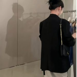 Black One-Shoulder Blazer for Women - 2025 Spring Autumn High-End Street Style, Loose Casual Chic Suit, Korean Fashion
