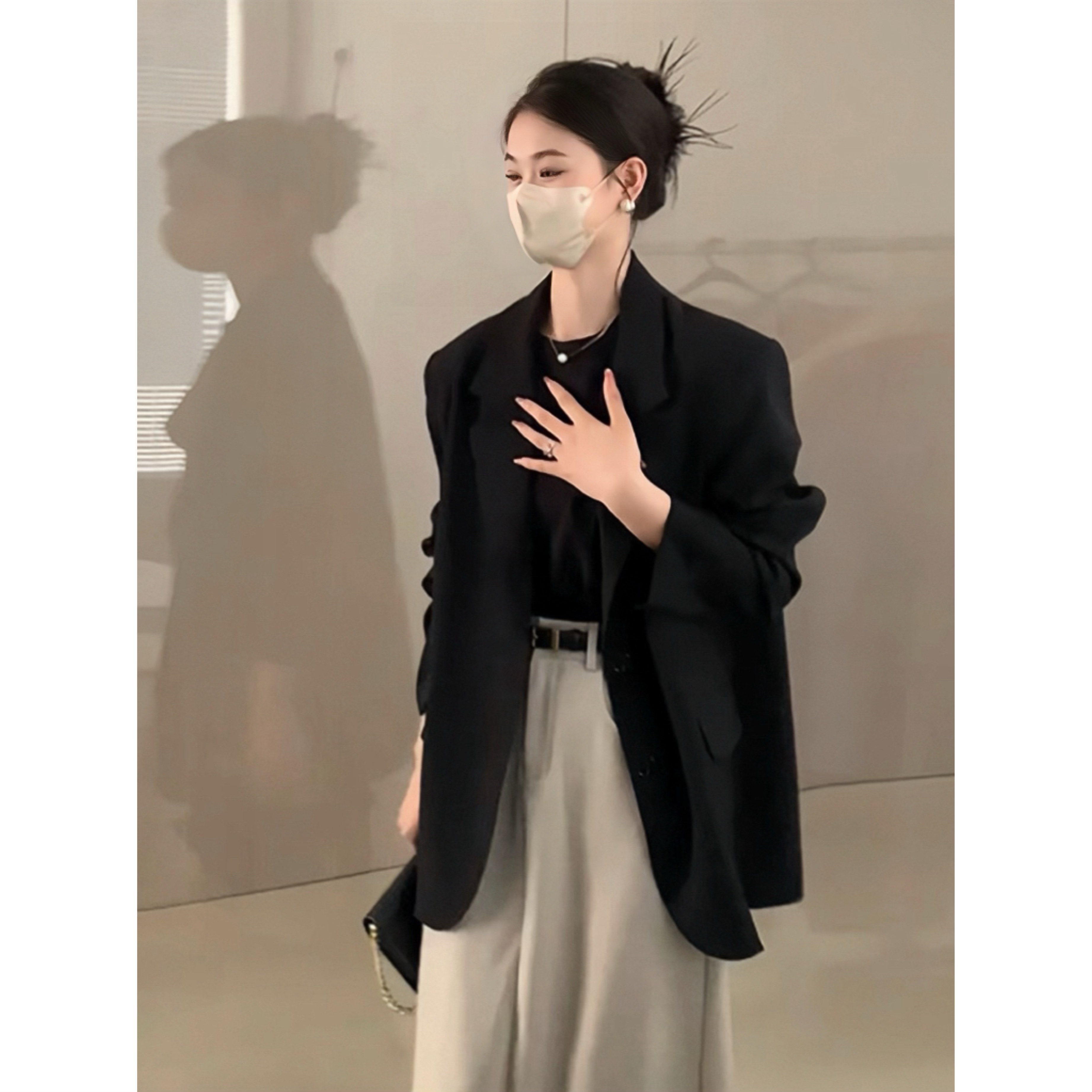 Black One-Shoulder Blazer for Women - 2025 Spring Autumn High-End Street Style, Loose Casual Chic Suit, Korean Fashion