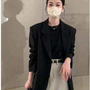 Black One-Shoulder Blazer for Women - 2025 Spring Autumn High-End Street Style, Loose Casual Chic Suit, Korean Fashion