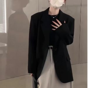 Black One-Shoulder Blazer for Women - 2025 Spring Autumn High-End Street Style, Loose Casual Chic Suit, Korean Fashion